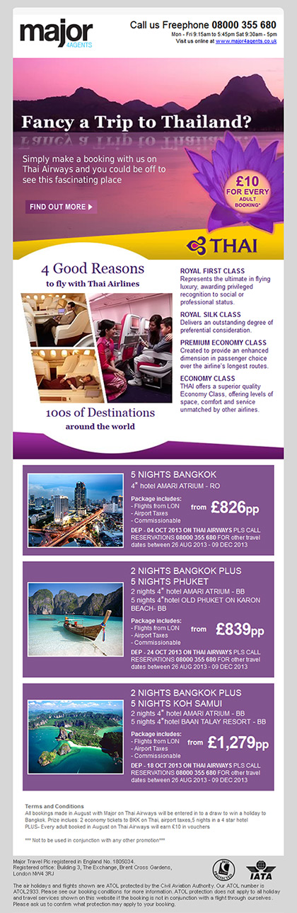 Major 4 Agents - Email - Thai Airlines promotion