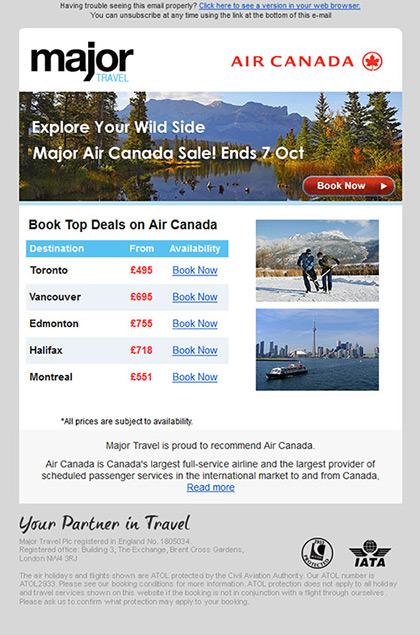 Major Travel - Email - Air Canada promotion